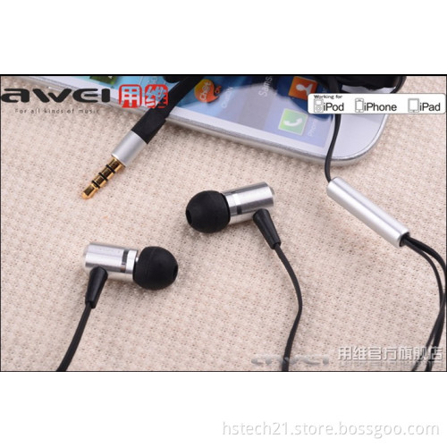 Awei ES-100i wired earphones deep bass mobilephone headsets with microphone in several colors